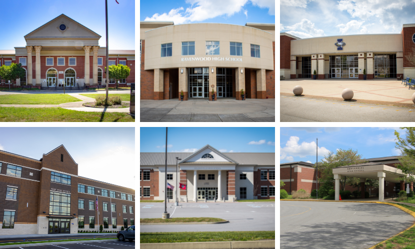 exterior of six high school buildings exterior of six high school buildings